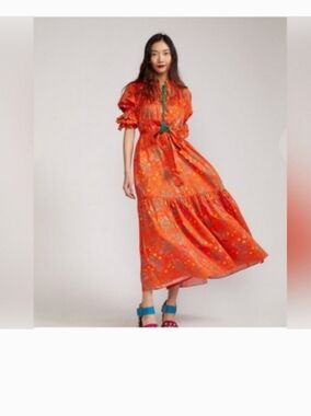 NWOT Cynthia Rowley Orange Floral Tie-Detail Maxi Dress